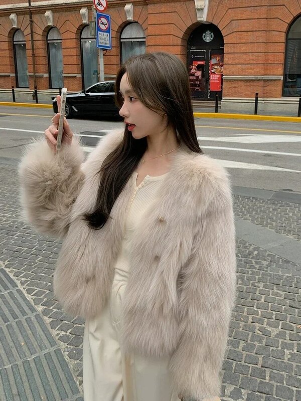 Женская зимняя Короткая Меховая куртка Tajiyane, модель 2023 года, корейские пальто, элегантные куртки из лисьего меха