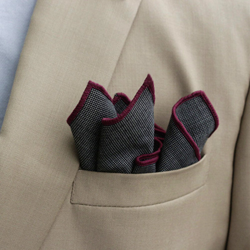23cm Luxury Grey Wool Pocket Square For Men Vintage Plaid Striped Handkerchief Soft Skinny Hanky Banquet Cravat Suit Accessories