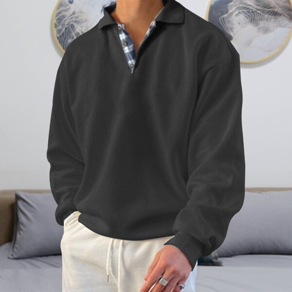 Męski luźny sweter z wiosenne jesienne z długim rękawem rękawem w szpic z dekoltem w szpic i topy