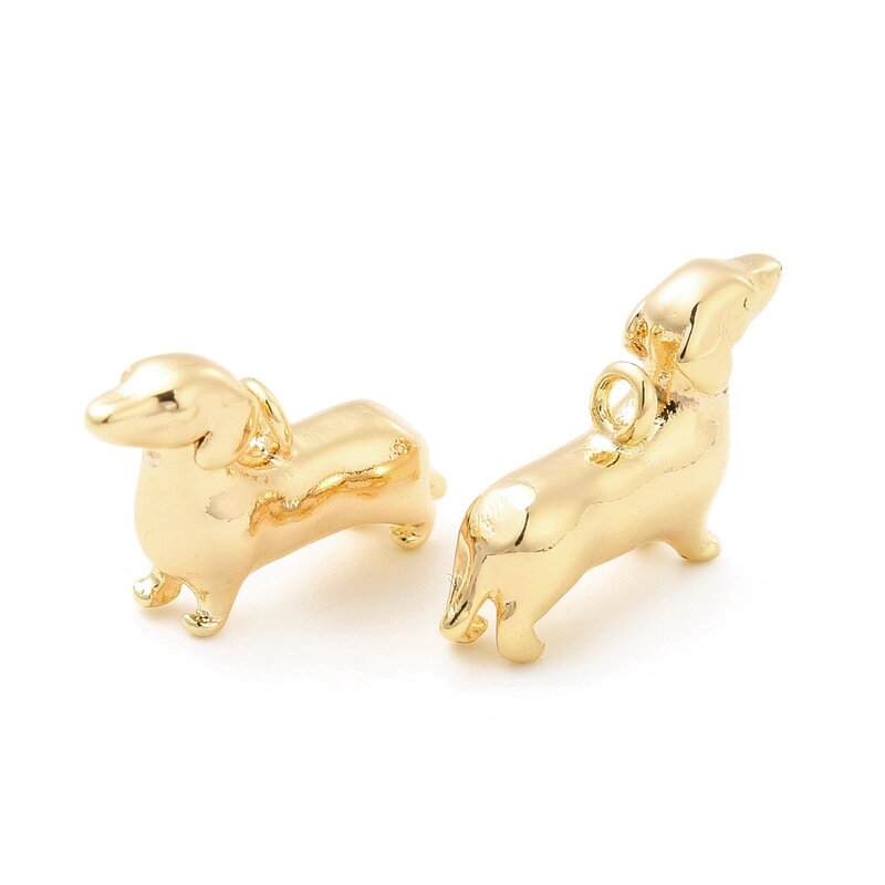 18K Gold Plated Brass Dog Charms, Dachshund Puppy Pingentes para Colar, Gargantilha, Fazer Jóias, Acessórios DIY, 20Pcs