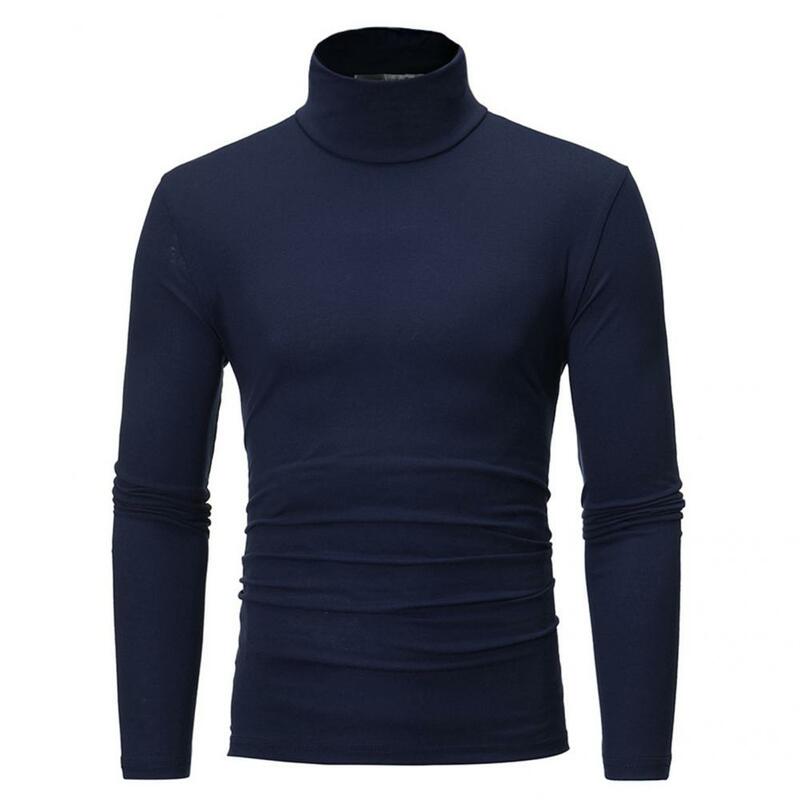 Stylish Solid Color Stretchy Knitted Shirt Comfy Pullover Long Sleeve Turtleneck Men Pullover for Autumn Winter
