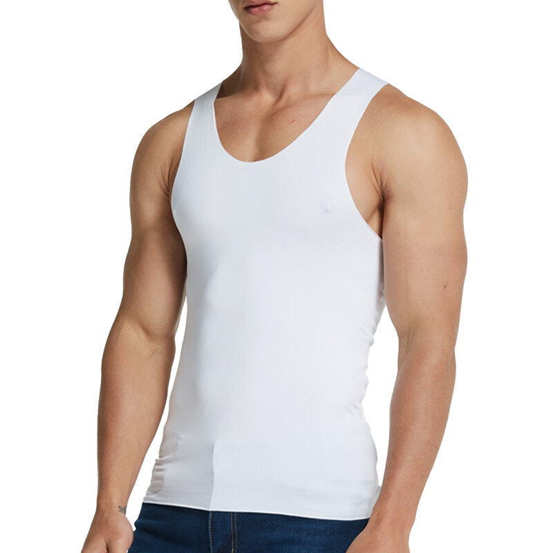 Camiseta sin mangas sin costuras para hombre, chaleco informal de seda de hielo de alta elasticidad, camisetas deportivas para gimnasio