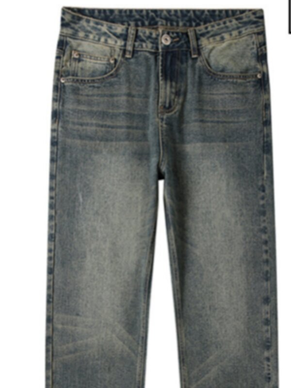 سراويل جينز واسعة الساق مستقيمة فضفاضة ، جينز كاجوال للرجال ، شارع مرتفع ، أحادي اللون ، موضة الخريف