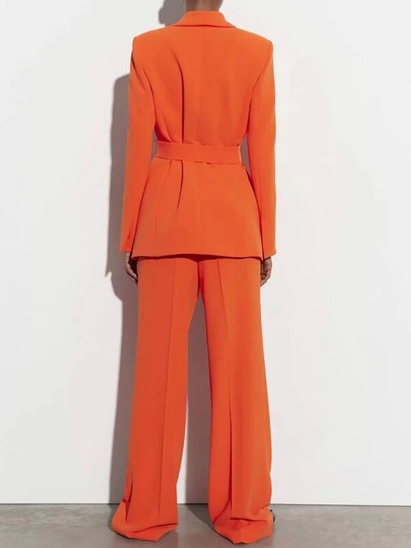 Fato de cinto casual feminino, casaco e calça de cintura alta, elegante conjunto de roupas de rua, novo, 2 peças, 2023