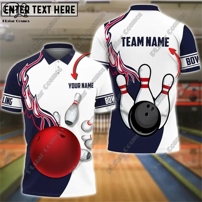 2024 Men's New Casual Bowling Customized Name 3D POLO Shirt Summer Flip Collar Button T-shirt Unisex Gift Indoor Sports Series