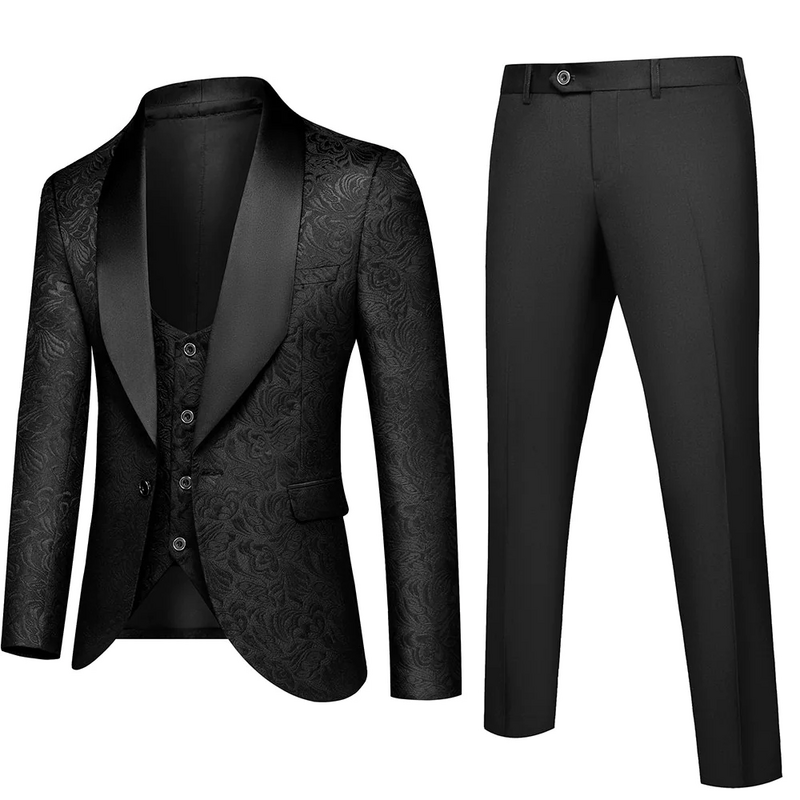 Elegante chal Jacquard con solapa para hombre, traje Formal de 3 piezas con un botón, esmoquin para fiesta de graduación, boda, novio, Blazer, chaleco y pantalones