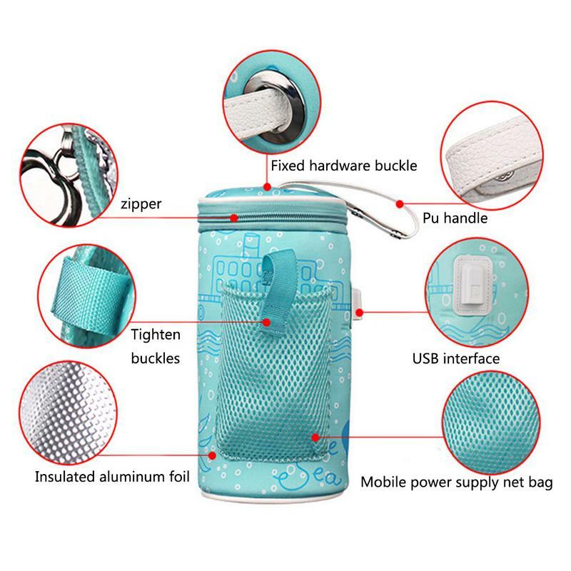 Calentador de biberones portátil USB para bebé, funda para biberón, bolsa de termostato para lactancia, guardería para mamá
