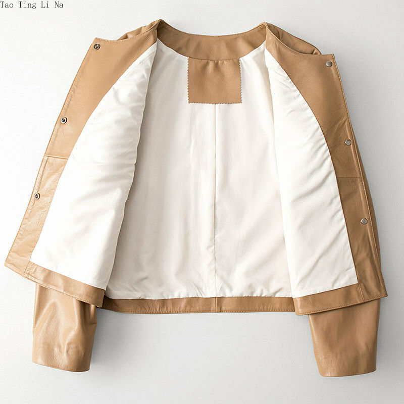 Jaket kulit domba asli wanita, jaket kulit domba asli baru H7 2023, mantel kulit domba kasual untuk wanita