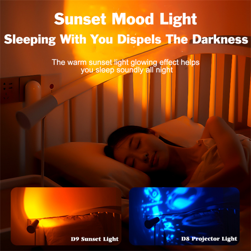Kreatywna projekcja na pulpicie z lampa projektora o zachodzie słońca ciepły romantyczny nastrojowe oświetlenie przenośna lampka nocna