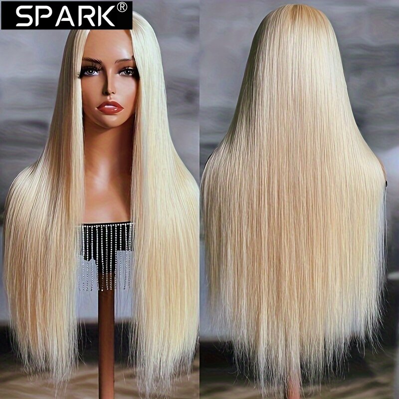 SPARK-HD peruca frontal do laço, cabelo remy reto, mel loiro, 100% cabelo humano, cabelo pré-arrancado, densidade de 180%, 13x4, 1B, 18-32 em