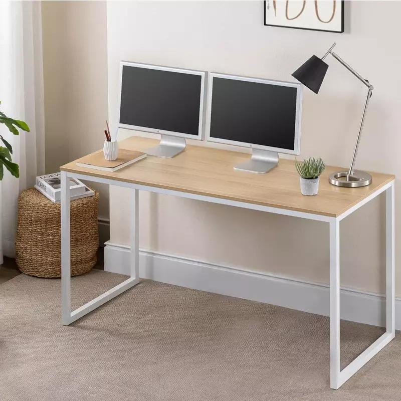 55-дюймовый стол с белой рамой oписьменный стол ZINUS Дженнифер, компьютерная рабочая станция, офисный стол, обеденный стол, легкая сборка, натуральный