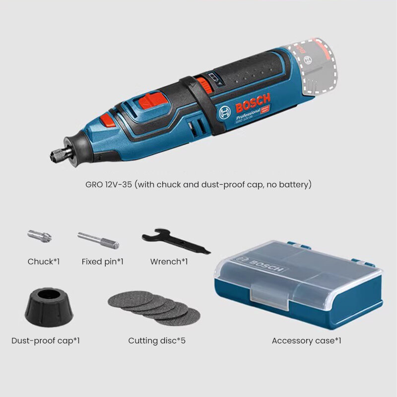 Bosch alat gerinda elektrik GRO 12V-35 profesional, alat Rotary tanpa kabel, perangkat pemotong tugas berat untuk memotong, menghaluskan