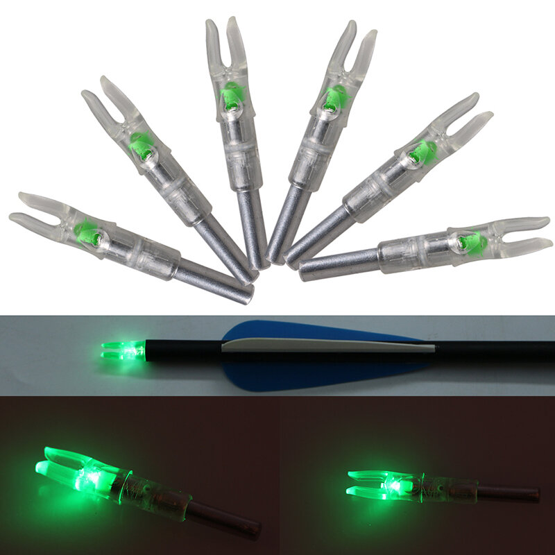 Encoches éclairées par LED vertes pour flèche, ID 6.2mm, tir à l'arc, chasse, tir automatique, recourbé, arc à poulies, nouveau, 6 pièces