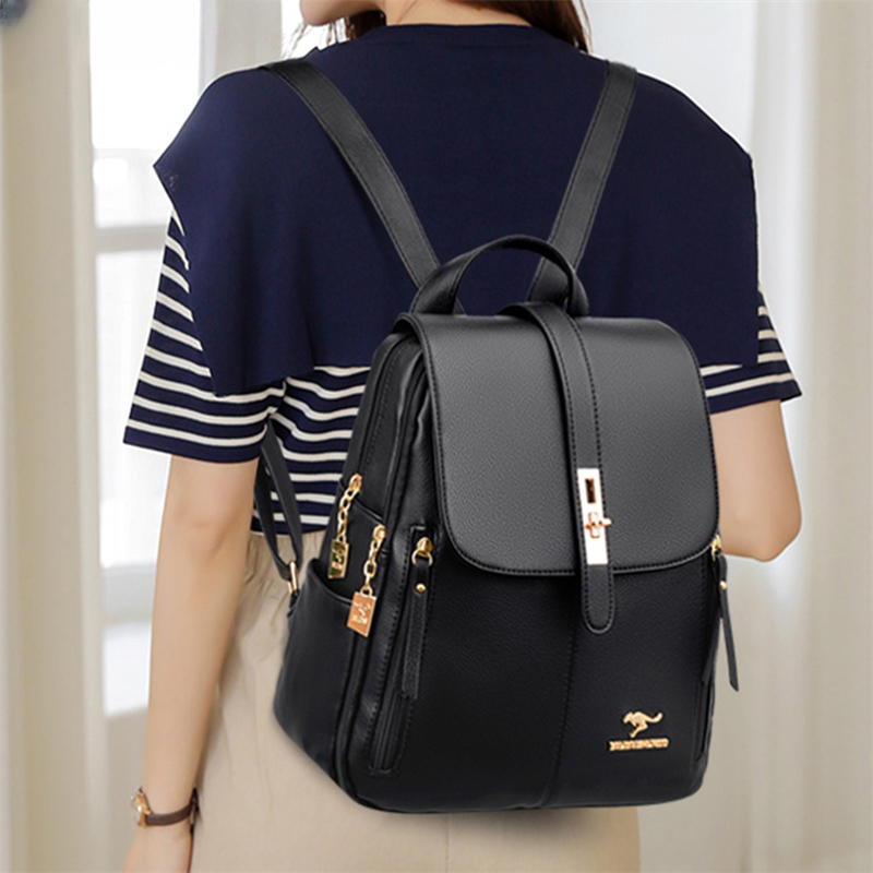 Роскошные женские кожаные рюкзаки для девочек, повседневный рюкзак черного цвета в винтажном стиле, школьные ранцы для девочек