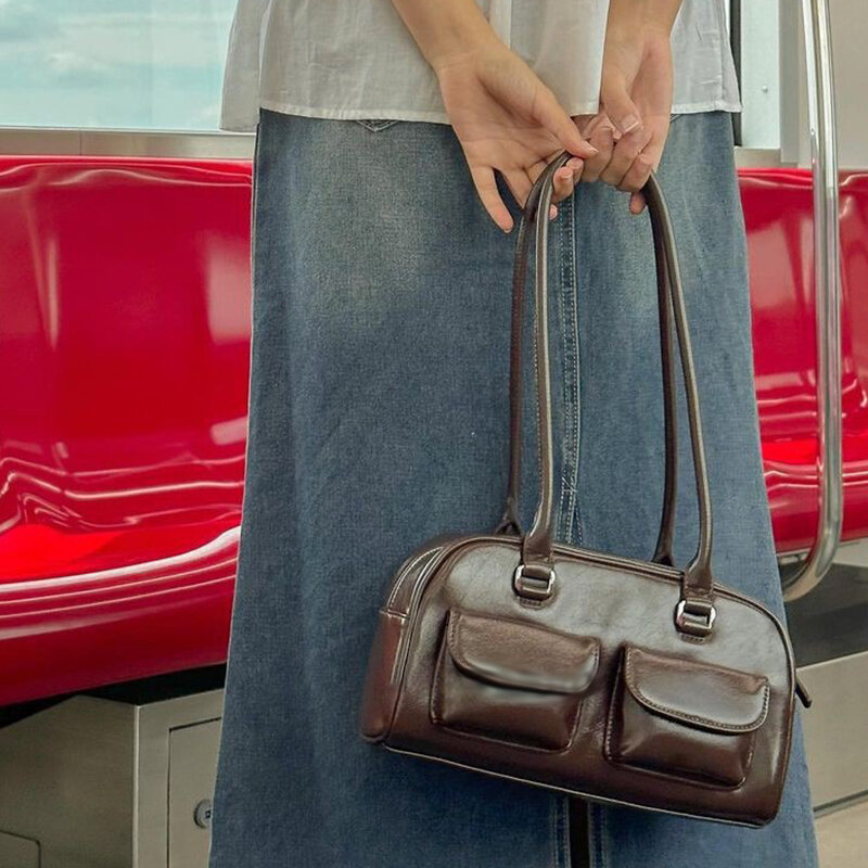 Tas gaya yang sama untuk selebriti tas tangan bahu tunggal awet modis tas Tote bag Boston minyak berdiri untuk wanita