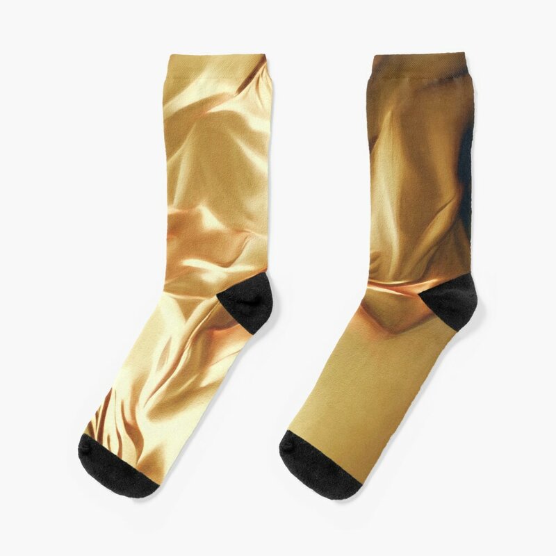 Pale Gold Silk Satin Fabric Series 6 Socks shoes hiphop Socks For Man Women's