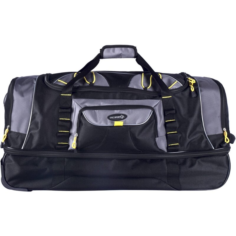 Adventurer 30" 2-Section Drop-Bottom Rolling Duffel Travel Luggage - Black with Gray