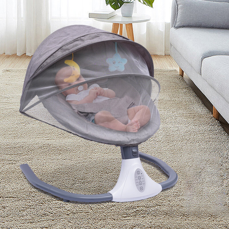 Baby Rocker dengan jaring tempat tidur bayi yang dapat dilepas, mainan, Harness 3 titik, musik, Bluetooth & USB, buaian elektrik Bouncer dengan 4 penguat ayunan
