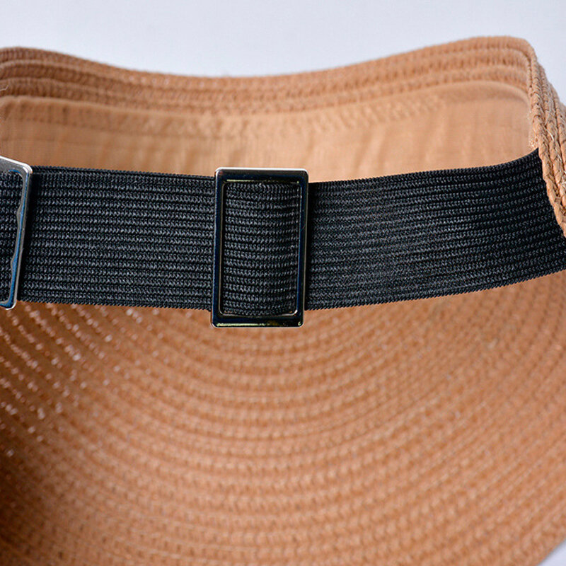 Sombrero de paja de rafia de ala grande para mujer, gorra de protección solar Anti-Uv, banda para el sudor de verano, moda coreana, ajustable, sólido, vacío