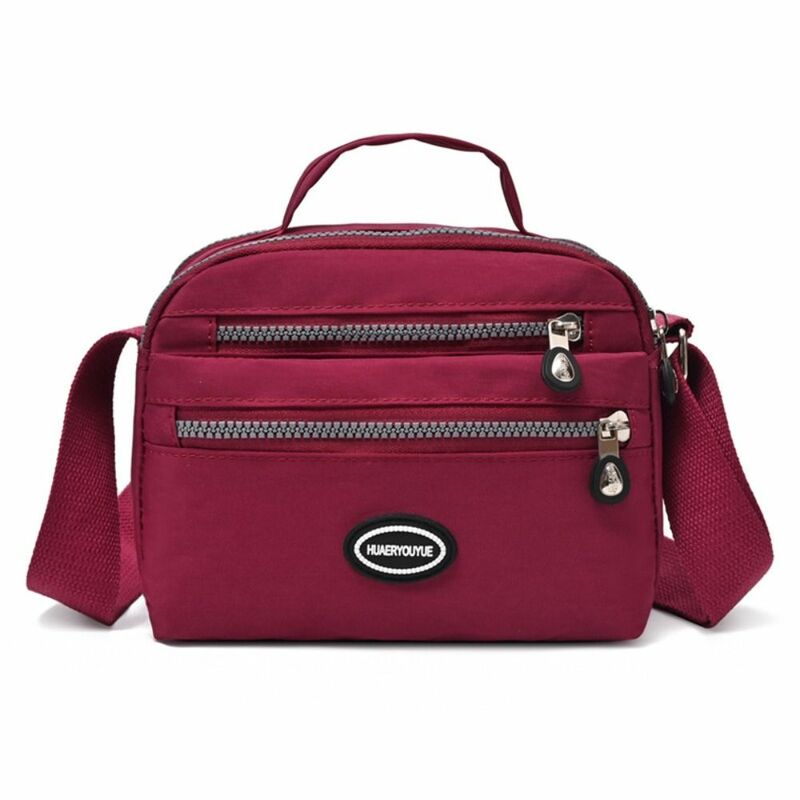 Nylon impermeável Crossbody Bag, Grande capacidade, Multi bolso Viagem Mobile Bag, Zipper Shoulder Bag, Cor sólida, Moda