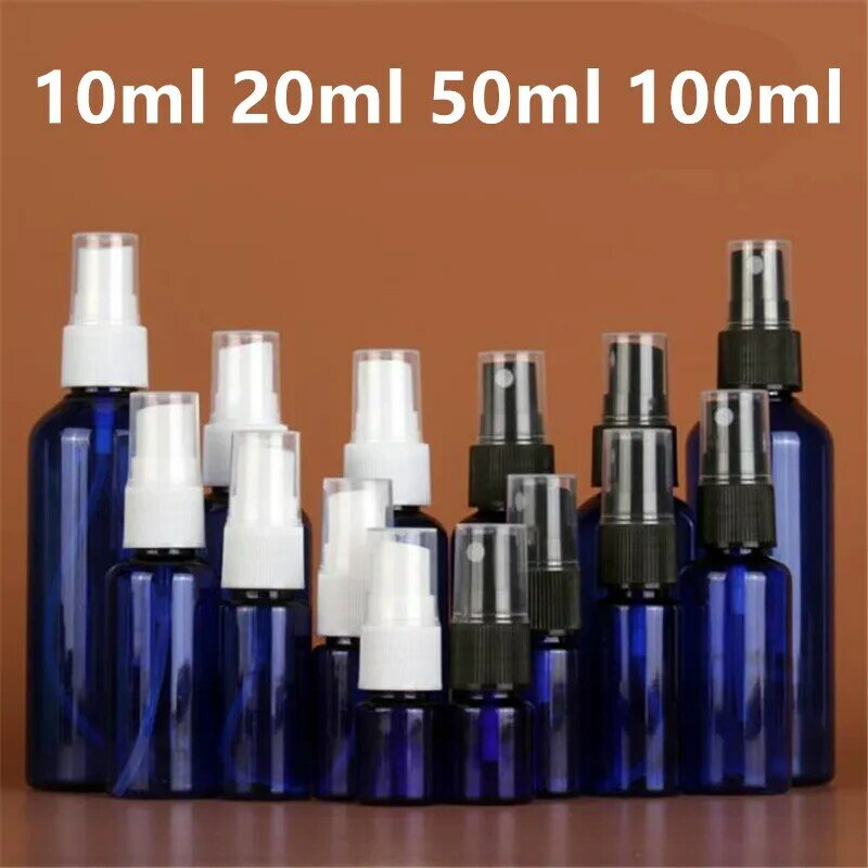 50PCS 10/20/30/50/100ml Blue PET Plastic Refillable Bottles Perfume Atomizer Mini Empty Spray Bottle Fine Mist Alcohol Bottle 2#