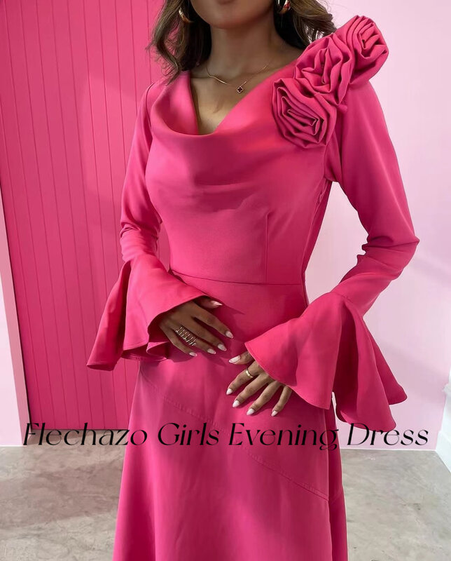 Flechazo-Vestidos de Noche rosas para mujer, vestido de fiesta de celebridades, línea A, cuello redondo, 2024