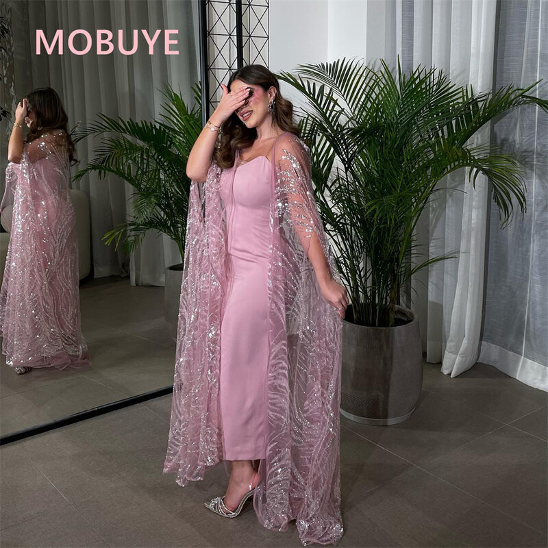 MOBUYE-vestido de fiesta árabe con escote corazón para mujer, vestido largo hasta la rodilla, moda de noche, elegante, Dubai, 2024