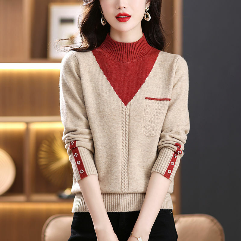 Свитер с полувысоким воротником и пуговицами, Осень-зима, винтажный Модный женский элегантный свитер в Корейском стиле