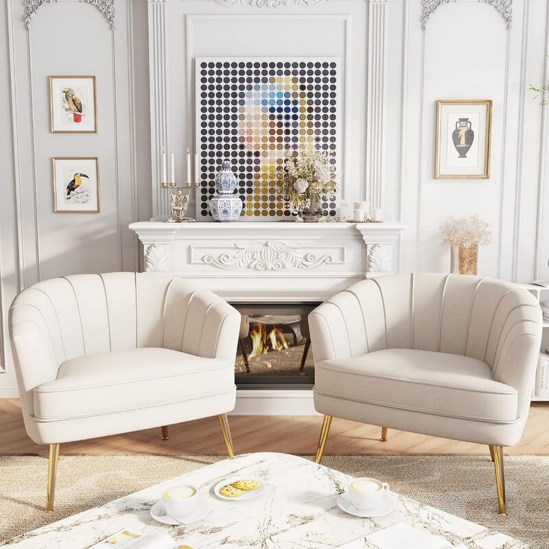 Chaises d'appoint en velours pour salon, chambre à coucher, bureau, loisirs, canapé simple, chaise de café avec pieds en métal, beige