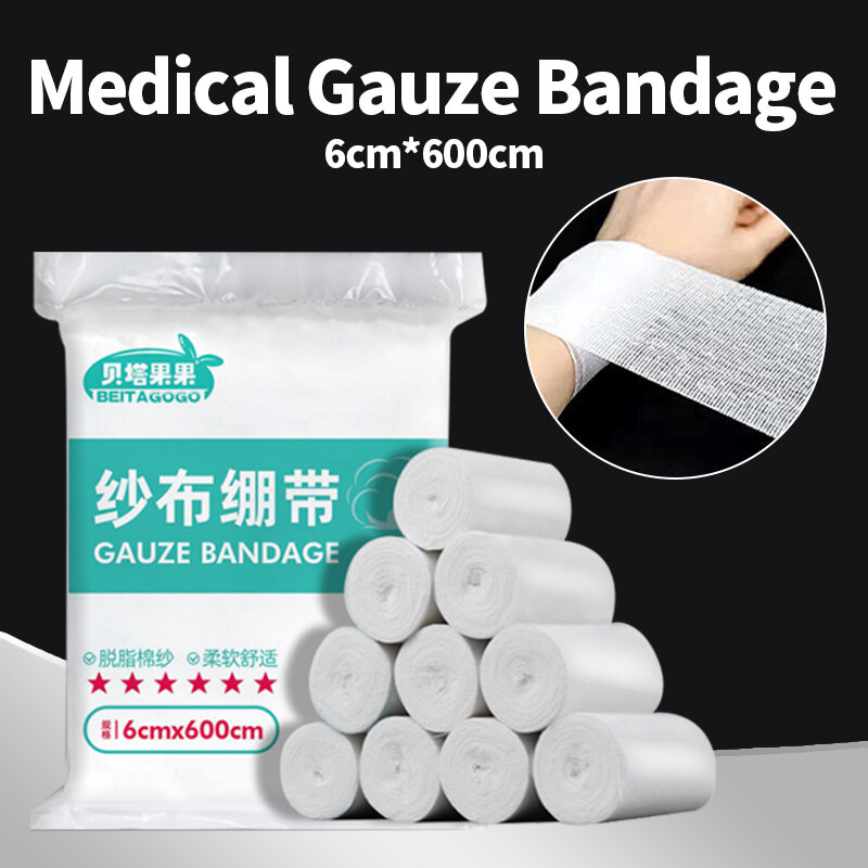 6cm X 6m Cotton Elastic Bandage Medical Supply Conforming First Aid Gauze for Wound Dressing Emergency Care 10 Rolls