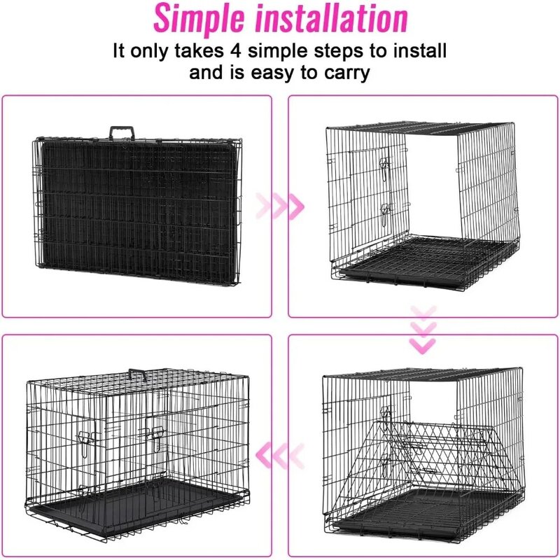 Crate Dog Cage Pet Crate for Large Dogs Folding Metal Pet Cage Double Door W/Divider Panel Indoor Outdoor Dog Kennel Leak