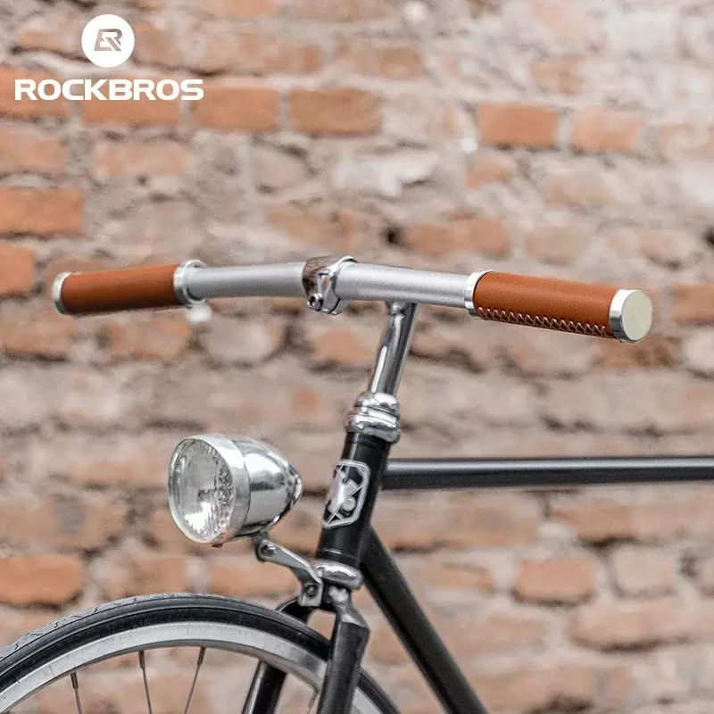 ROCKBROS-Aperto do guiador de bicicleta, Anti-Slip Bike Handle Algemas, Capa, Ergonômico, Soft Top-Grain Couro, MTB Bike Acessórios, 1 Par