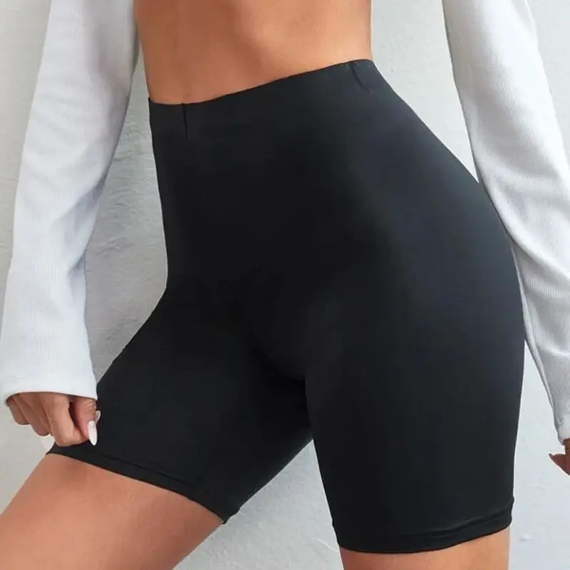 Calções femininos de fitness fino casual cintura alta moda biker shorts verão magro na altura do joelho bottoms preto ciclismo shorts streetwear