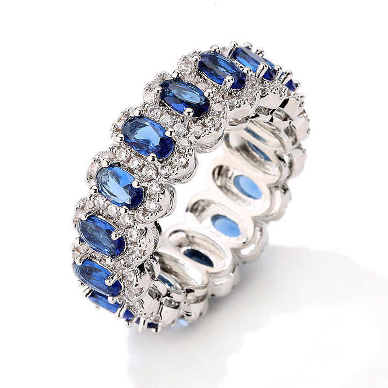 UILZ-Grande bague en pierre bleue pour femme, bijoux à breloques, promesse de mariage CZ, matiques de fiançailles, accessoires pour dames, cadeaux à la mode, vente en gros