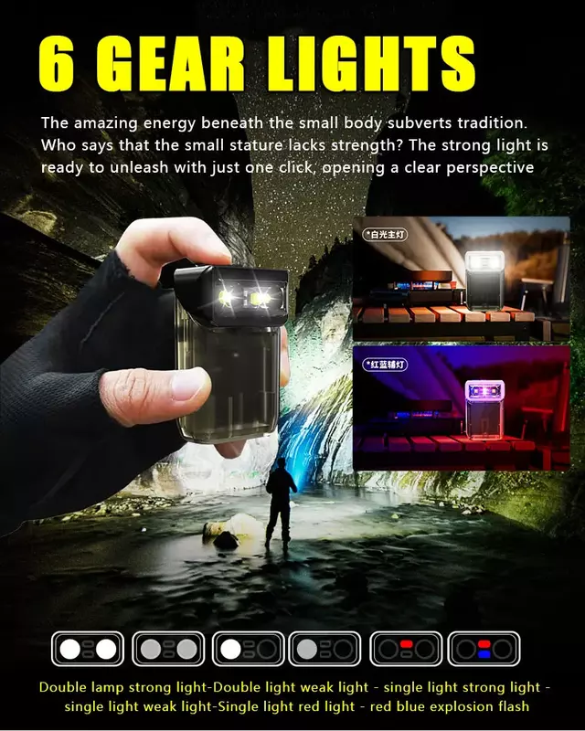 Multifunções lanterna recarregável com Metal Clip Magnet, portátil EDC LED Keychain Lamp para Camping, luzes de trabalho, 1200mAh