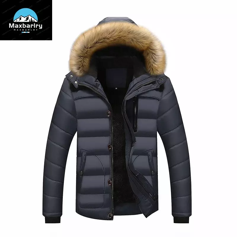 Мужская зимняя куртка со съемным капюшоном, теплая уличная куртка с подкладкой, толстая и длинная парка с большим меховым воротником, пальто для мужчин, новинка 2023