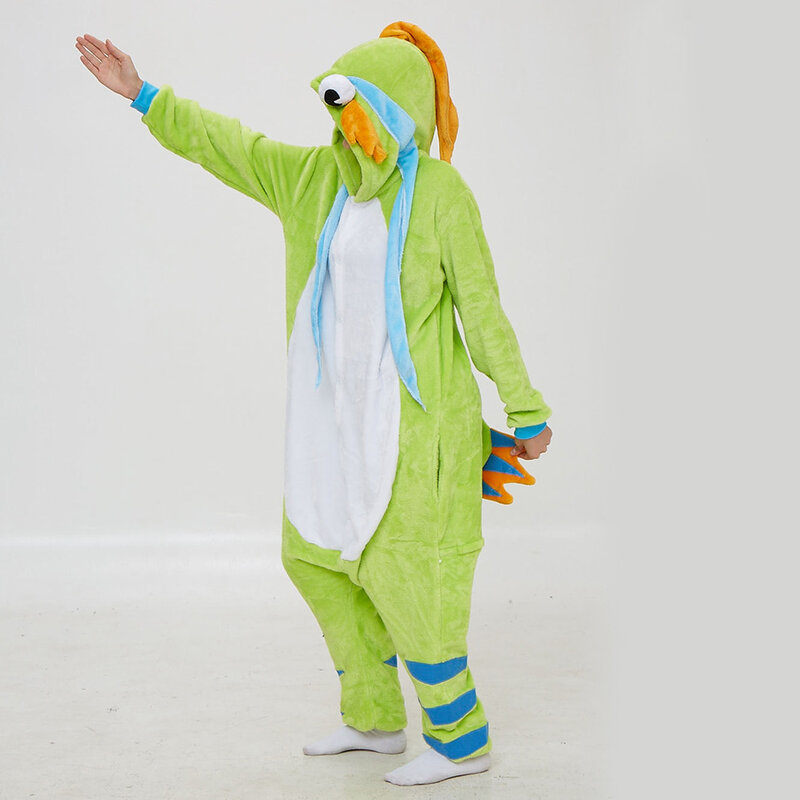 Unisex Winter One-Piece Cartoon Yellow Blue Carp Pajamas Polyester Warm Back Whisker Length To The Hip Feature Sleepwear Cosplay