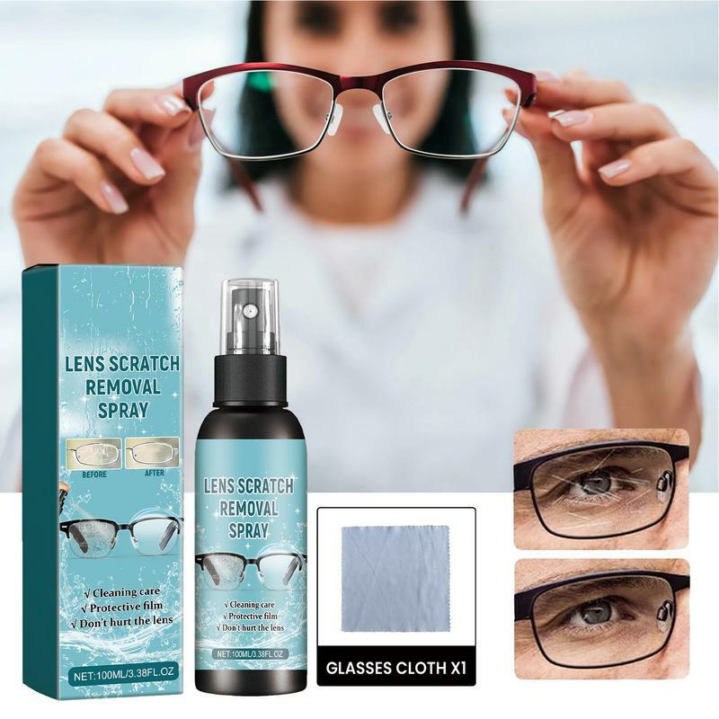 Spray nettoyant pour lunettes avec gril, nettoyant pour lentilles de lunettes, kit de pulvérisation pour toutes les lentilles, 100ml