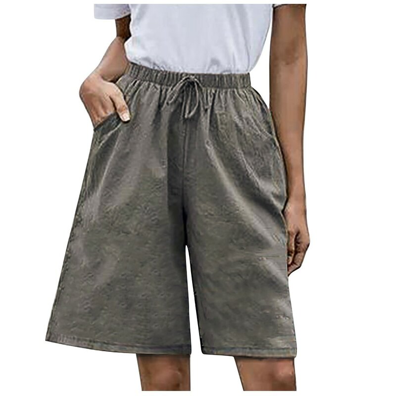 Pantalones de talla grande para mujer, pantalón informal holgado de Color sólido con bolsillos, cordón de cintura elástica, estilo Cargo, ropa de calle de verano