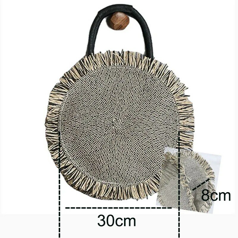 Women's Round Handbag Tote Handle Summer Straw  Eco-friendly Paper Rope Woven Bags Street Fashion Shoulder Bag Lightweight