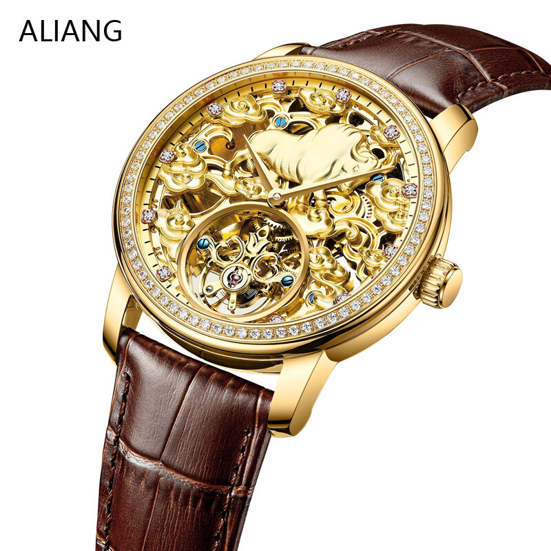 2022 nova ailang topo relógio de luxo engrenagem tourbillon relógio à prova dwaterproof água relógio de mergulho relógio de ouro masculino pulseira automática enrolamento