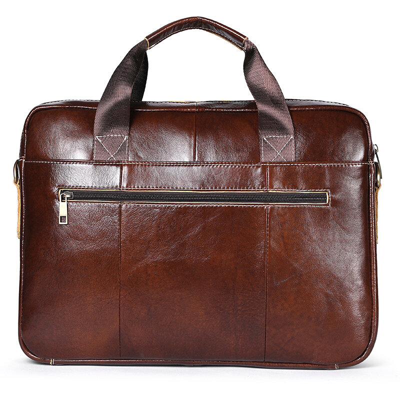 BULLCAPTAIN-Maleta de couro clássica para homens 14 "Laptop Handbag, bolsa de mensageiro marrom vintage, pasta masculina para negócios, iPad, grande
