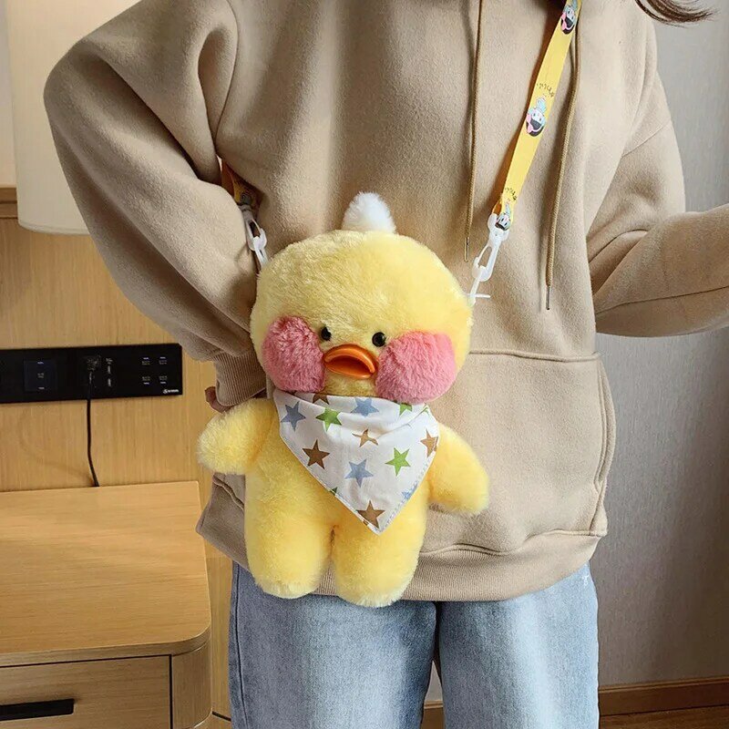 Różowa kaczka żółta Larafan kaczka kawiarnia dziewczyna pluszowa zabawka Kawaii lalka pluszowa moda wyjątkowa torba na ramię dzieci torba Crossbody zabawka prezent