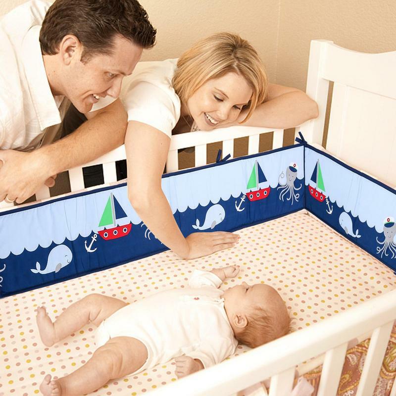 Bantalan Bumper tempat tidur bayi 4 buah, bantal tempat tidur untuk rel keselamatan untuk anak-anak dengan tali bantal tempat tidur bayi & bayi