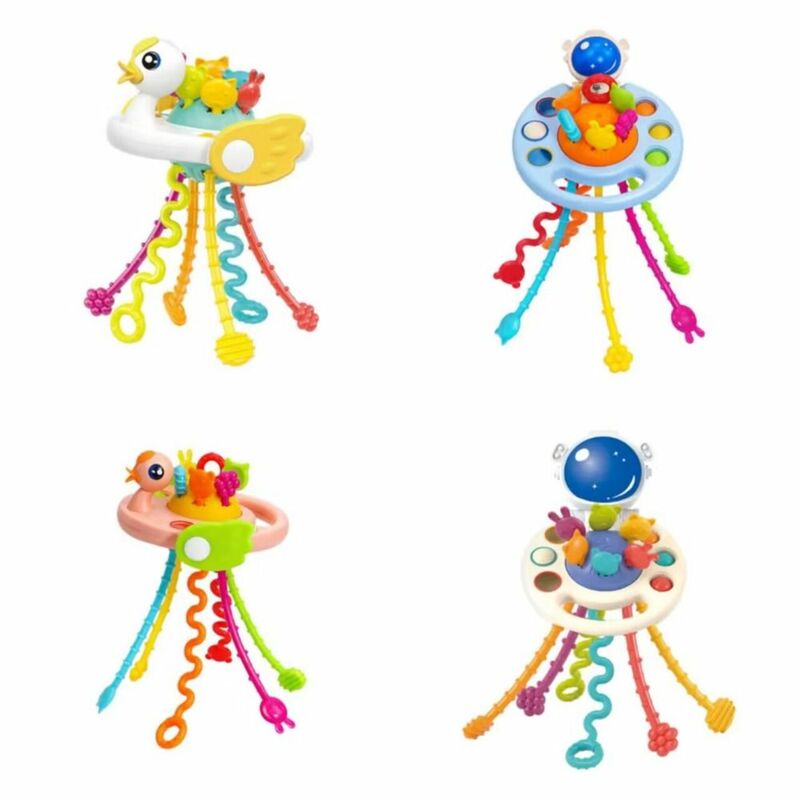 Bonito UFO Pull String Silicone Brinquedos Sensoriais para Bebê, Desenvolver Dentição, Brinquedos Educativos Montessori para Crianças, 1 a 3 Anos