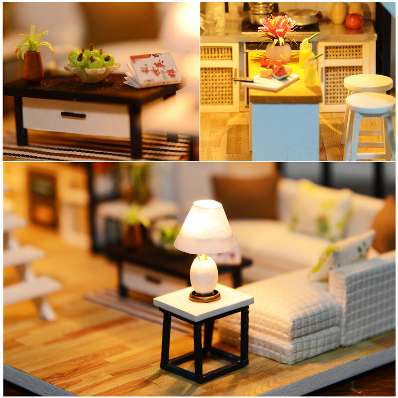 CUTEBEE DIY DollHouse Wooden Doll Houses Miniature Dollhouse Furniture Kit with LED Toys for Children Christmas Birthday Gift