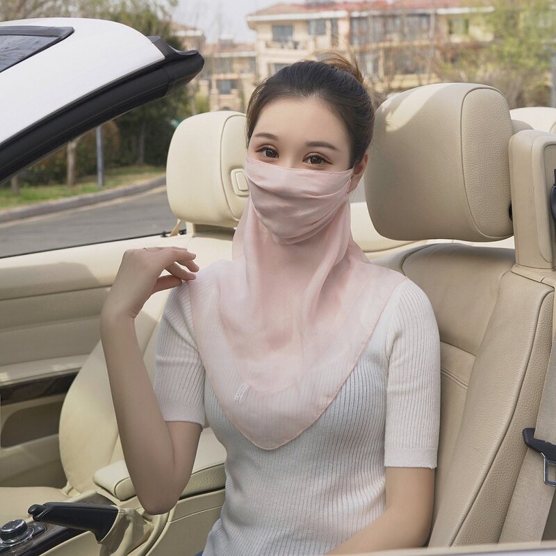 여성용 실크 선스크린 마스크, 100% 뽕나무 실크 넥 베일, 통기성 얇은 섹션 선스크린 차양 페이스 마스크, 여름 인기