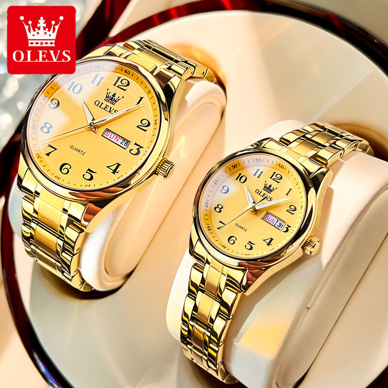 Olevs-エレガントなステンレス鋼の時計セット,腕時計セット,発光,耐水性,彼または彼女のために,贈り物