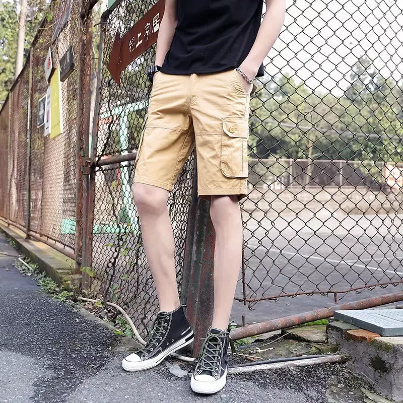Bermuda Short Pants for Men Solid Half Mens Cargo Shorts Button Comfortable Cotton Wide Y2k New in Free Shipping Harajuku Loose