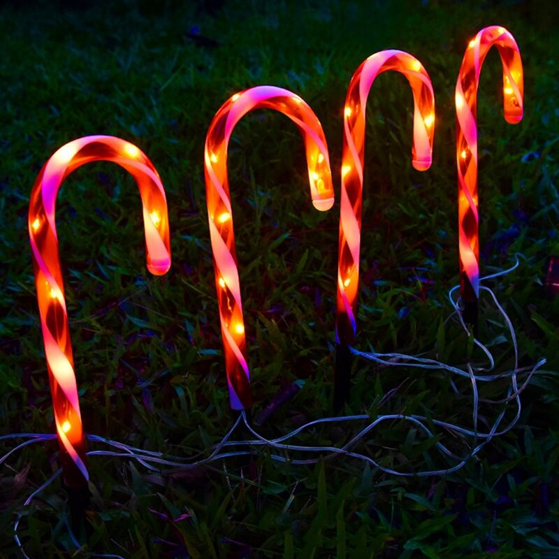 Рождественские светильники из тростника, красные и белые светильники для создания дорожек для улицы, двора, ландшафтного освещения, 15 дюймов